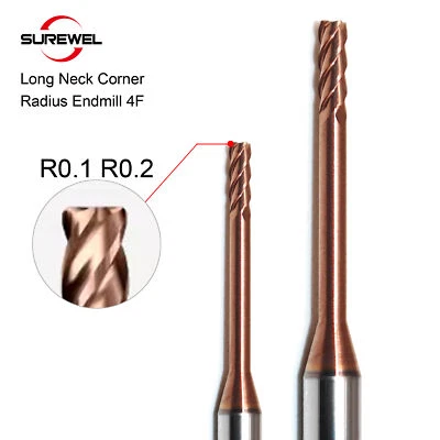 4 Flute Long Neck Corner Radius Micro End Mill CNC Machining Carbide Cutter R0.1 - Image 1 of 4