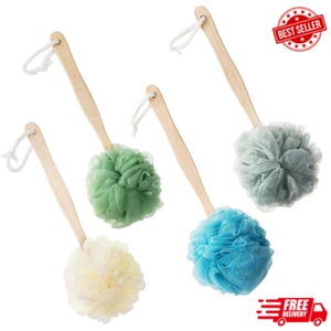 4 Pack Large Bath Puff Loofah Sponge With Long Handle Shower Loofah Bath Body Ba - Picture 1 of 6