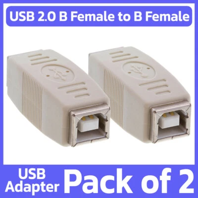 2 Pack Printer USB Cable Coupler USB 2.0 Type-B Female Adapter for Scanner FAX - Image 1 of 3