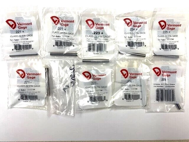 VERMONT GAGE PIN GAGE CHOOSE SIZES .221 .222 .223 .224 .225 + OR - PLUS MINUS