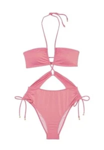 Victorias Secret Cutout Multiway Halter One Piece Swimsuit XL Brite Hibiscus - Picture 1 of 5