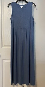 J. Jill Sleeveless Midi Jersey Dress Rayon Stretch Side Slit Blue Capsule MP - Picture 1 of 10