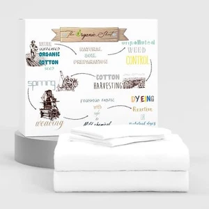 Organic Cotton Snow White Sheets, 100% Cotton Twin Sheet Set, Cool & Crisp, D... - Picture 1 of 9