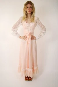 70s Gunne Sax Dress (S) vintage pink gown prairie small wedding prairie lace up - Picture 1 of 10