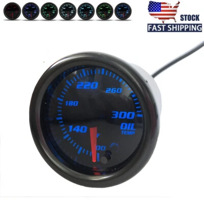 100-300℉ Oil Temp Gauge 2" 52mm Temperature Meter 1/8 NPT Sensor 7 Color Tinted - Image 1 of 4