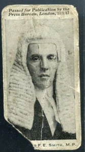 NOTABILITIES 13/25~1917 RT.HON. SIR F.E. SMITH IMPERIAL TOBACCO CARD 5A SMITH - Picture 1 of 1
