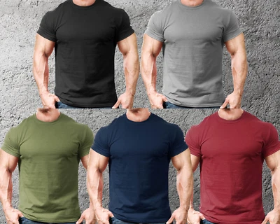 Mens Gym Fit T Shirt Plain Training Top Weightlifting Fitted Tee Muscle Fit New - Image 1 of 4