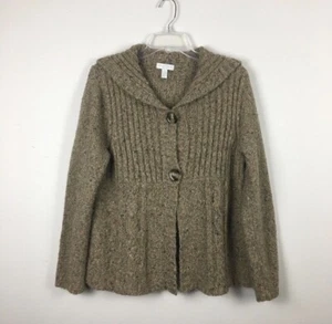 Charter Club Petite Cardigan PL Tan Gray Marled Knit Shawl Neck 2 Button Ribbed - Picture 1 of 11