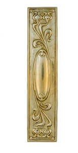 Antique Art Nouveau Brass Push Plate – Whiplash Lilies & Tulip Design Door - Picture 1 of 3