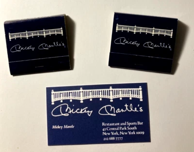 Tarjeta de visita de restaurante Mickey Mantle NY y (2) libros de fósforos Foto 1 de 3