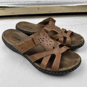 Sandalias Clarks para mujer talla 9 M cuero marrón deslizables zapatos cómodos planos - Imagen 1 de 10