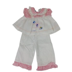 Vintage Puppenkleidung 2-teiliges Outfit Disney Minnie Mouse rosa Gingham weiß Shirt Hose - Bild 1 von 12