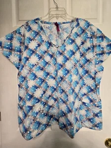 SCRUB WORKS Scrub Top Größe L - blau/grau/weiß SCHNEEFLOCKEN - Brustumfang 27" L 27,5" - Bild 1 von 5