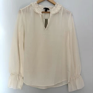 J Crew Ivory Cream Silk Long Sleeve Blouse 4 Romantic Prairie Classic Chic NWT - Picture 1 of 9