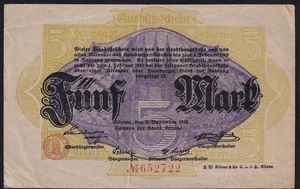 Germany Altona 5 Mark 1918 Vintage WWI Old Emergency Paper Money Banknote VF - Picture 1 of 2