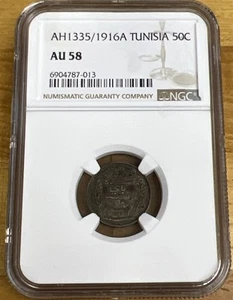 AH1335 /1916 A Tunisia NGC AU58 ~ 50 Centimes - Picture 1 of 6