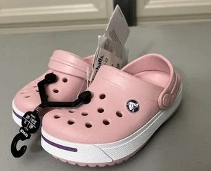 Rosa Crocs Crocband Mädchen Clogs rosa mit lila Streifen Band Größe C8/7 - Bild 1 von 6