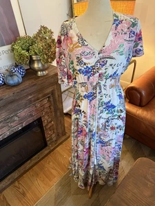Abito boho floreale vibrante XXL donna dettaglio bottoni vita stretta flirt femminile - Foto 1 di 6