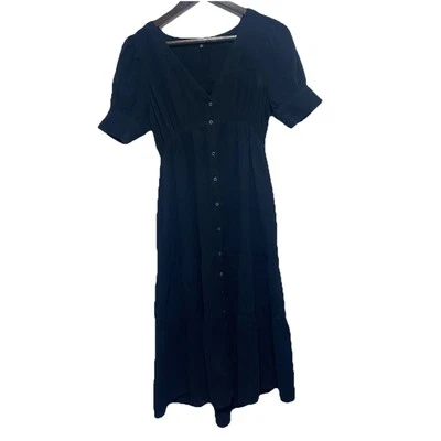 Vestido Madewell Mujer 00 XS Negro Pradera Maxi Manga Corta Gasa Algodón Botón Foto 1 de 4