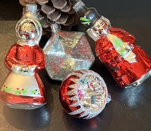 Vintage Glass Christmas Ornament Lot~Germany Ges Gesch Man & Woman Indent 4pc - Picture 1 of 5