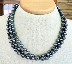 Vintage Gray Faux Pearl Bead Single Strand Necklace 57" Box Clasp - Picture 1 of 10