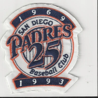 1993 San Diego Padres 25th Anniversary Sleeve Patch Logo 3 1/2" x 4" Sticky Back - Image 1 of 2