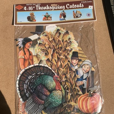 4-16" Recortes 2 Lados Acción de Gracias Beistle 4 Asst Decoraciones 1990 Nuevo de Lote Antiguo Foto 1 de 4