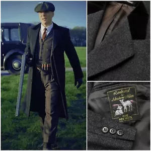 Peaky Blinder Herringbone Chesterfield Top Coat Tweed Wool Velvet Collar - Picture 1 of 13