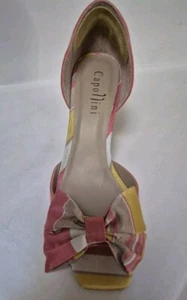 Capollini open toe salmon pink &beige bow shoes with white/ ochre 39, 6 , bnwob - Picture 1 of 12