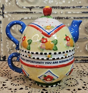 Maria Engelbreit "Golden Opportunity" Tea For One Teekanne & Tasse Floral ME 2001 - Bild 1 von 15