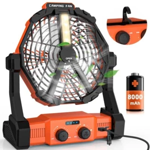 8000mAh Rechargeable Camping Fan, 3 Speed Battery Powered Fan with Hook Handle - Picture 1 of 7