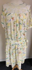 Rene Derhy pale yellow floral cold shoulder viscose Indian dress 8UK Hip36" - Picture 1 of 16