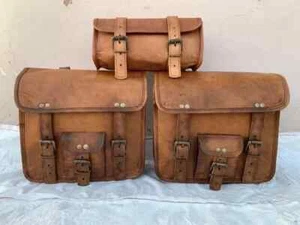 Combo Side Motorcycle Saddle Bag Tool Bags Saddlebag Luggage Leather Universal - Picture 1 of 6