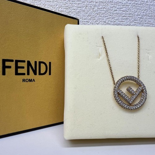 Collana FENDI F IS logo strass catena ciondolo accessori moda donna