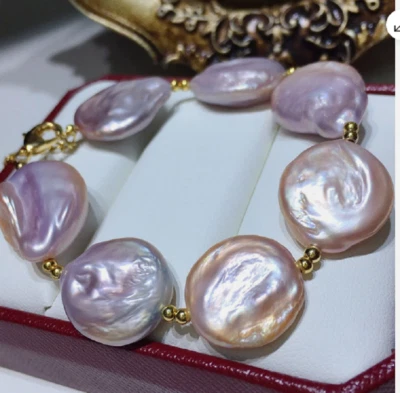 Gorgeous HUGE AAA+ 16-17mm natural Akoya multicolour pearl bracelet 7.5-8" 925s - Image 1 of 4