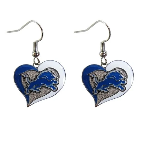 Detroit Lions Football Team NFL Heart Swirl Charm Silver Dangle Earrings Set Cover
