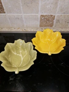 2 Cabbage Leaf~Ceramic Bowls~Yellow &Green Hand-painted~Target/Home(B21) - Picture 1 of 8