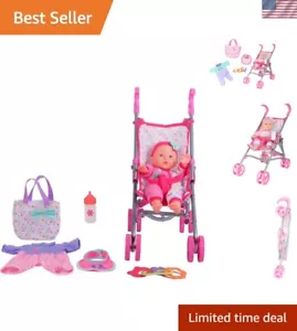 Lifelike 12" Soft Baby Doll with Stroller & Accessories - Imaginative Play Set - Picture 1 of 8