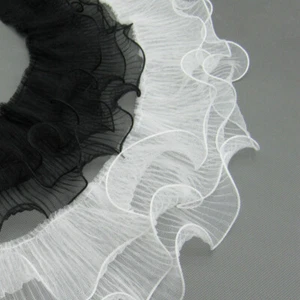 2M Ruffled Pleated Tulle Mesh Trims 3 Layer Gathered Ribbon Frill Edge Material - Picture 1 of 7