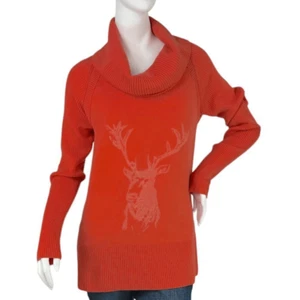Krimson Klover Merino Wool Cowl Neck Turtleneck Orange Stag Sweater Size Medium - Picture 1 of 7