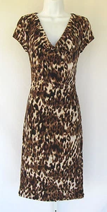 ROULETTE LEOPARD PRINT STRETCH DRESS SIZE SMALL POLY SPANDEX LINE DRAPED GATHER - Picture 1 of 12