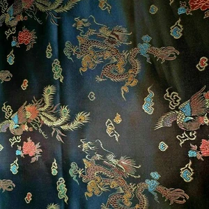 Schöner chinesischer orientalischer Brokat Satin Drache bestickt Stoff 36"/90cm breit - Bild 1 von 6