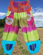 Rainbow Harem Pant Hippie Trousers Orange Blue Loose Gypsy Yoga Pants S/M