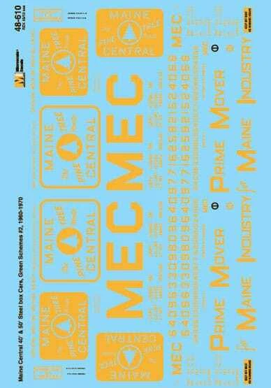 Microscale O Scale Decals: Maine Central 40' & 50' Steel Box Cars, Green Sche... - Image 1 of 1