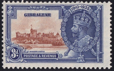 Gibraltar SG #115 - 3d marrón y azul profundo - MNH (U/M) G - KGV Silver Jubilee Foto 1 de 2