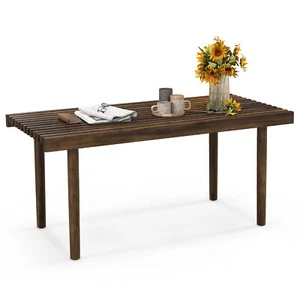 39” Coffee Table w/ Slatted Tabletop Rectangle Rubber Wood Living Room Brown - Picture 1 of 9