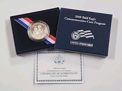 2008 Bald Eagle Half Dollar Commemorative US Mint PROOF Coin Box & COA - Image 1 of 3