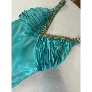 Vintage Morgan Co Prom Dress Maxi Gown Teal 90s Y2K Satin Glam Embellished - Picture 1 of 21