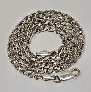 Vintage 1990's 18” 2mm Romanian Sterling Silver 925 Rope Chain Necklace 8.8g - Picture 1 of 4