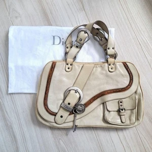 Christian Dior Gaucho Handbag Shoulder Bag Leather Ivory Vintage Rare - Picture 1 of 9